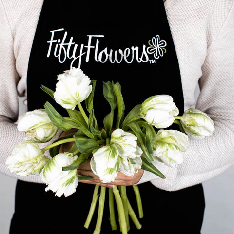 White and Green Parrot Tulip Flower Bunch in Hand