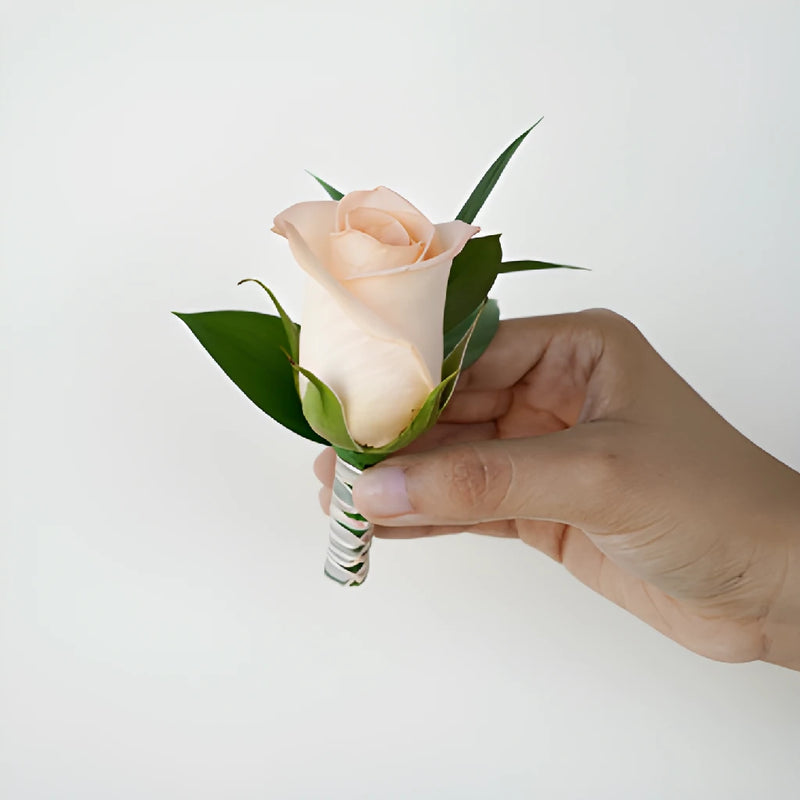Modern Peach Rose Boutonniere and Corsage Pack