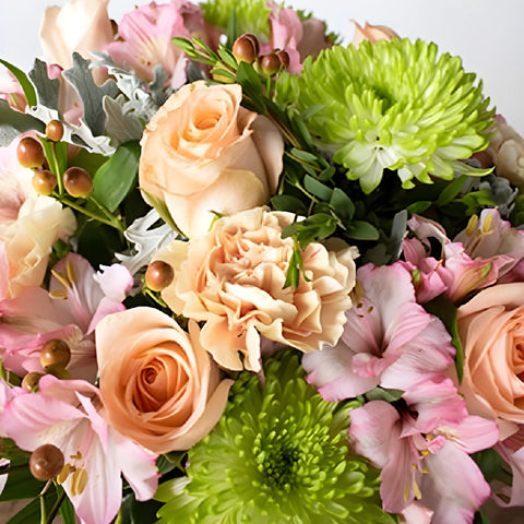 Peach Mojito Fresh Flowers Arrangement Close Up - Image