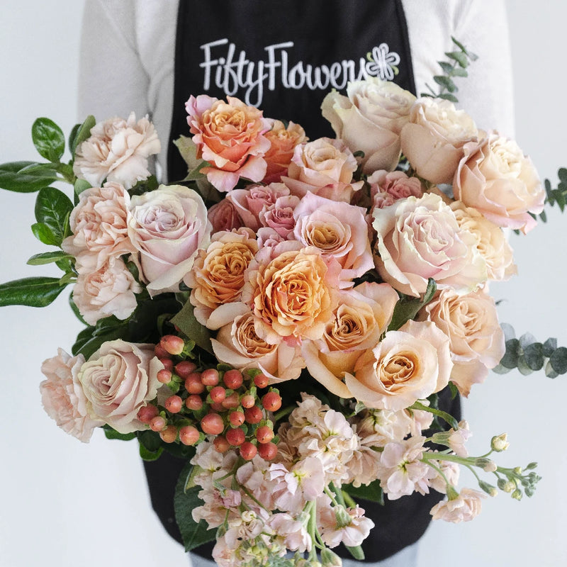 Perfectly Peach Rustic Flower Bouquet Vase - Image