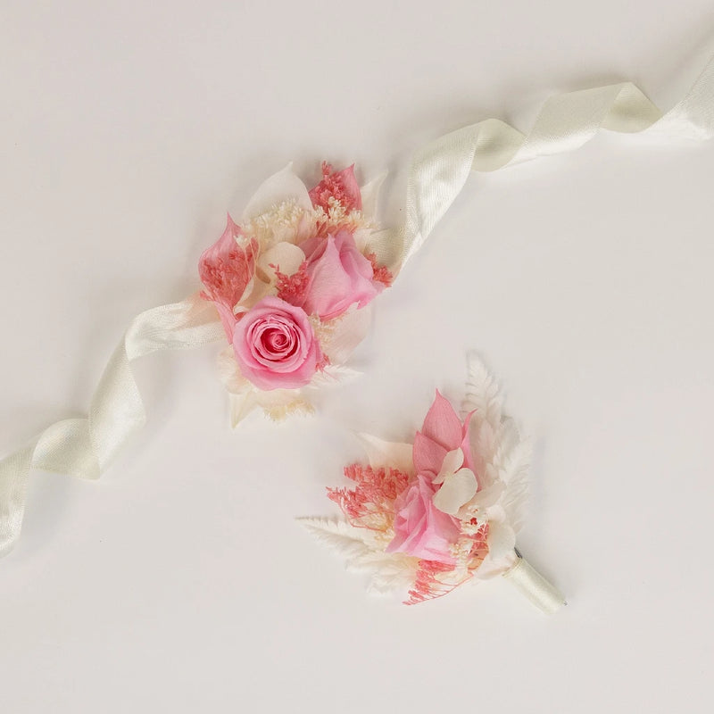 Pink Dried Boutonniere And Corsage Pack - Image