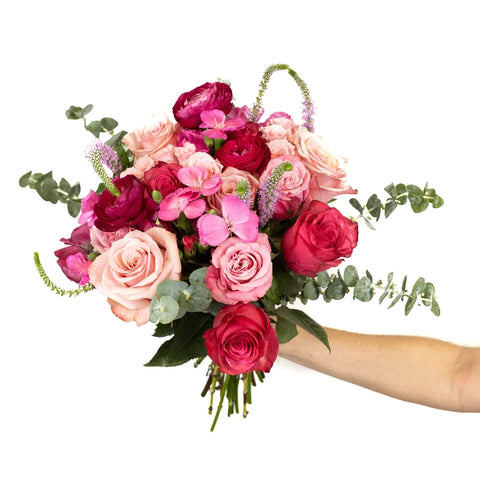 Pink Lovebirds Flower Bouquet Hand - Image