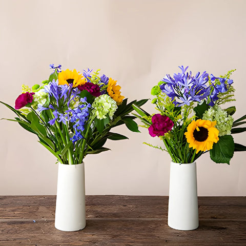 Purple Flowers and Sunflowers Bridal Centerpieces