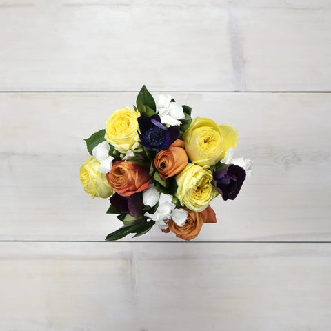 Purple and Orange Wholesale Flower Bouquet Top Down