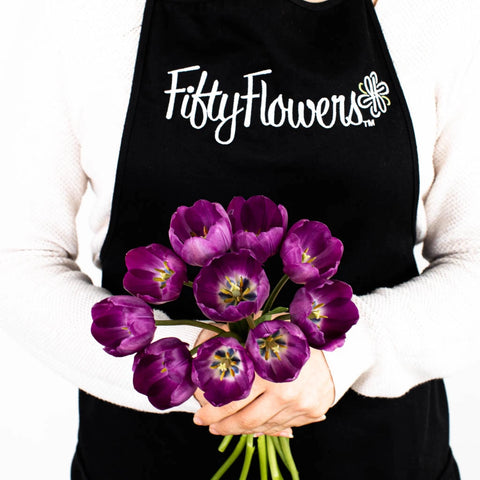 Purple Tulip Flower Bunch in Hand