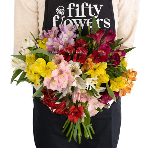 Rainbow Alstroemerias Vday Flowers Vase - Image