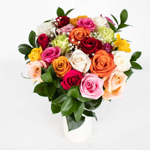 Rainbow Rose Flower Bunch in Vase