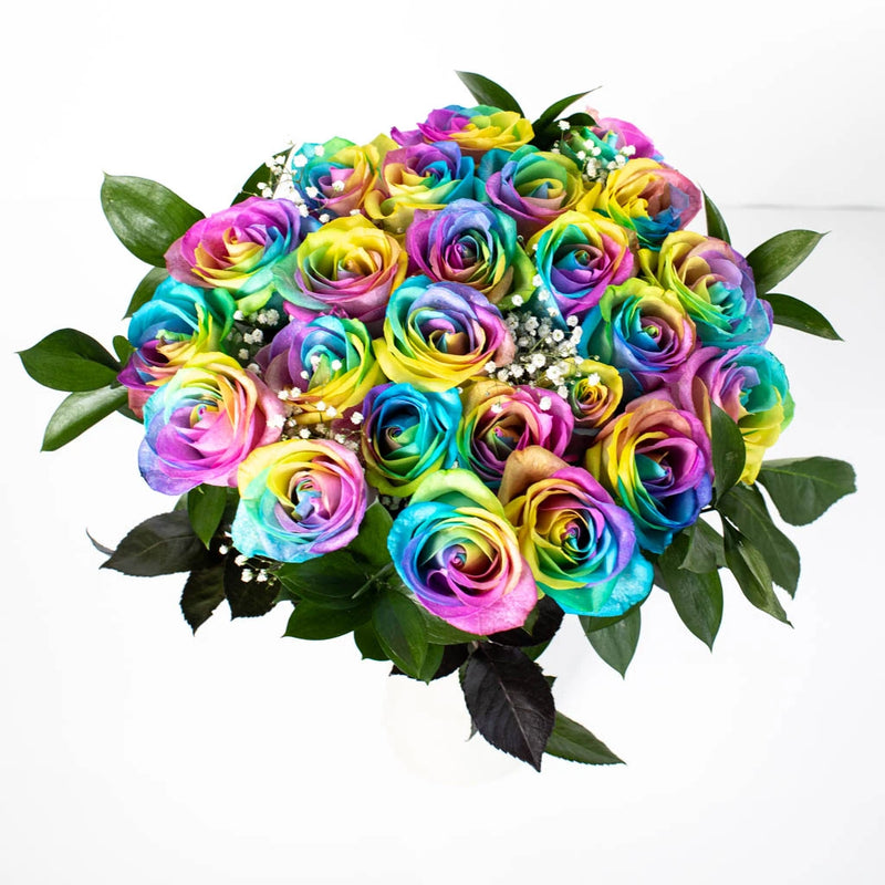 Rainbow Tinted Rose Bouquet Flower Bunch in Vase
