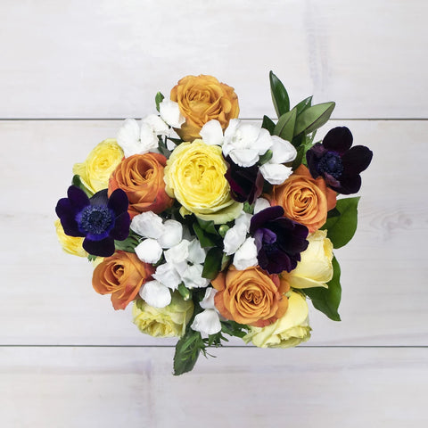 Purple and Orange Wholesale Flower Bouquet Top Down