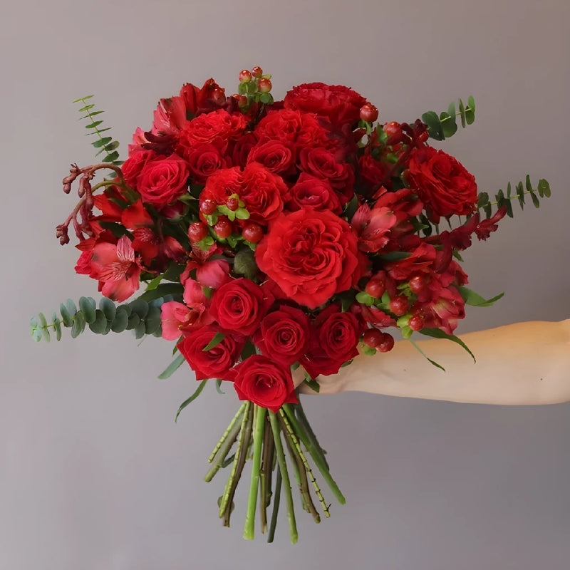 Red Alstroemeria Day Bouquet Hand - Image
