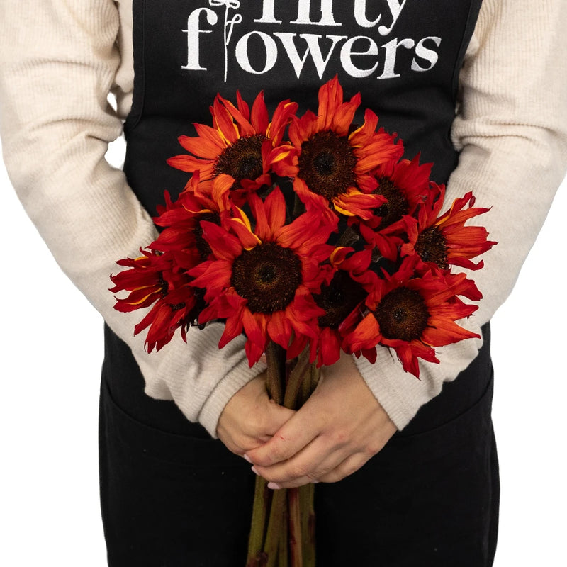 Red Enhanced Sunflowers Apron - Image