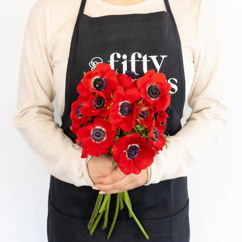 Red Fresh Cut Anemone Flower Apron - Image