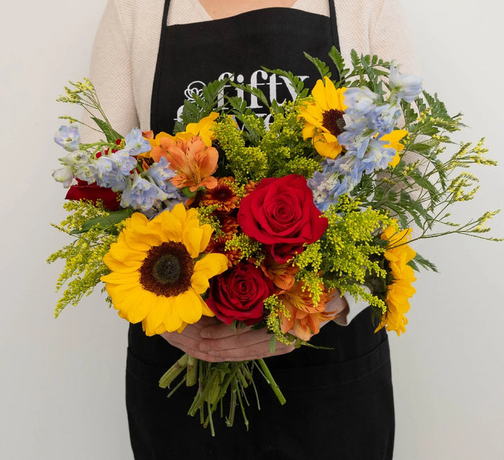 Red Meets Sunflower Flower Arrangements Apron - Image