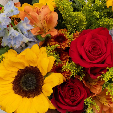 Red Meets Sunflower Flower Arrangements Close Up - Image