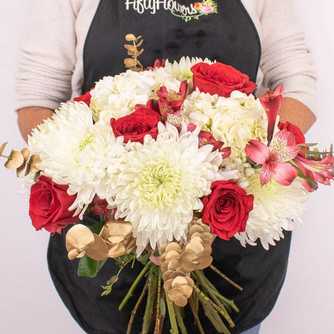 Ribbons And Glitter White Hydrangea Flower Bouquet in Hand
