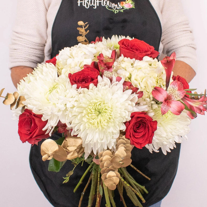 Ribbons And Glitter White Hydrangea Flower Bouquet in Hand