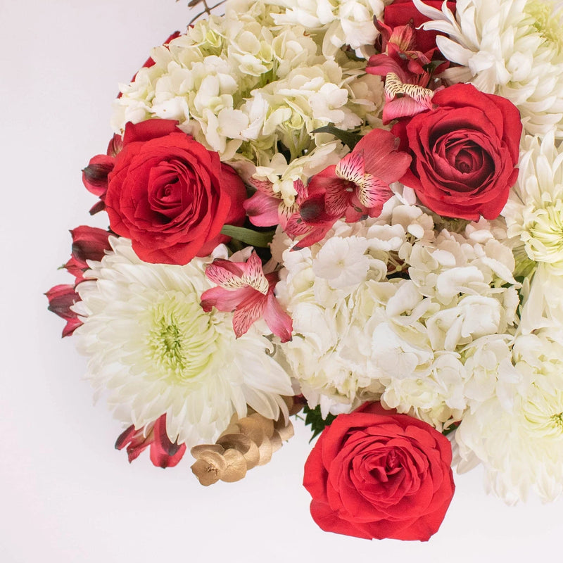 Ribbons And Glitter White Hydrangea Flower Bouquet Up Close