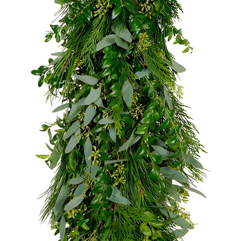 Seeded Eucalyptus, Leyland Cedar, White Pine and Boxwood Garland
