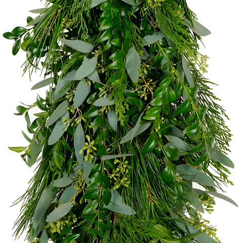 Seeded Eucalyptus, Leyland Cedar, White Pine and Boxwood Garland