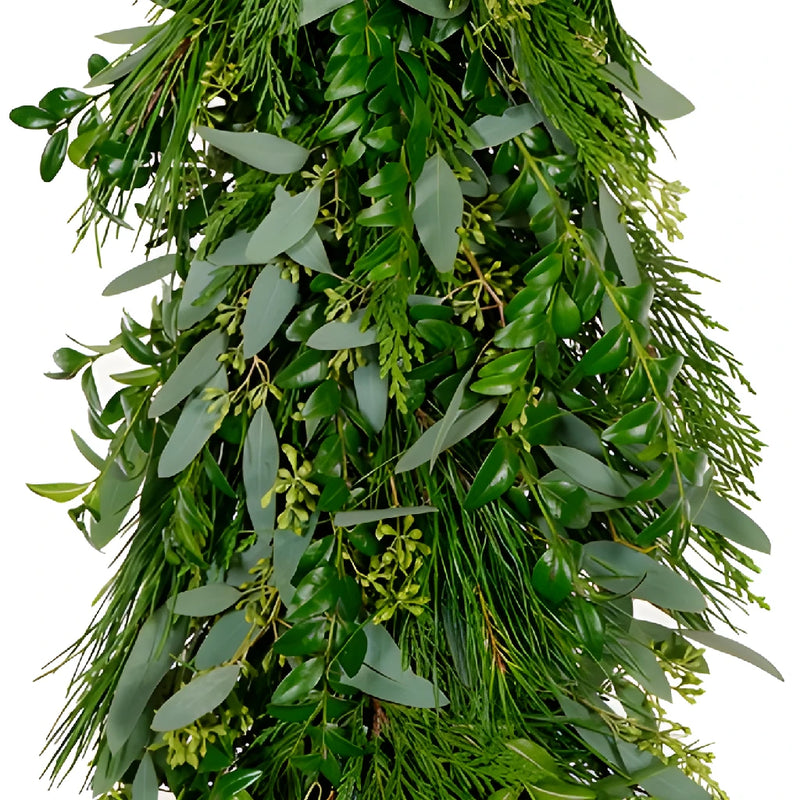 Seeded Eucalyptus, Leyland Cedar, White Pine and Boxwood Garland