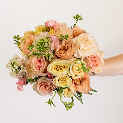 Shimmer Peach Rose Flower Bouquet Up Close