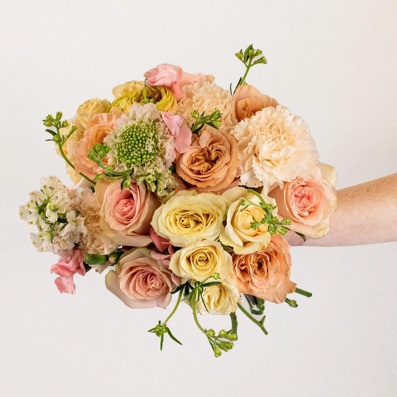 Shimmer Peach Rose Flower Bouquet Up Close