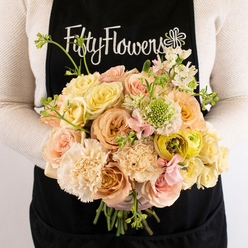 Shimmer Peach Rose Flower Bouquet in Hand