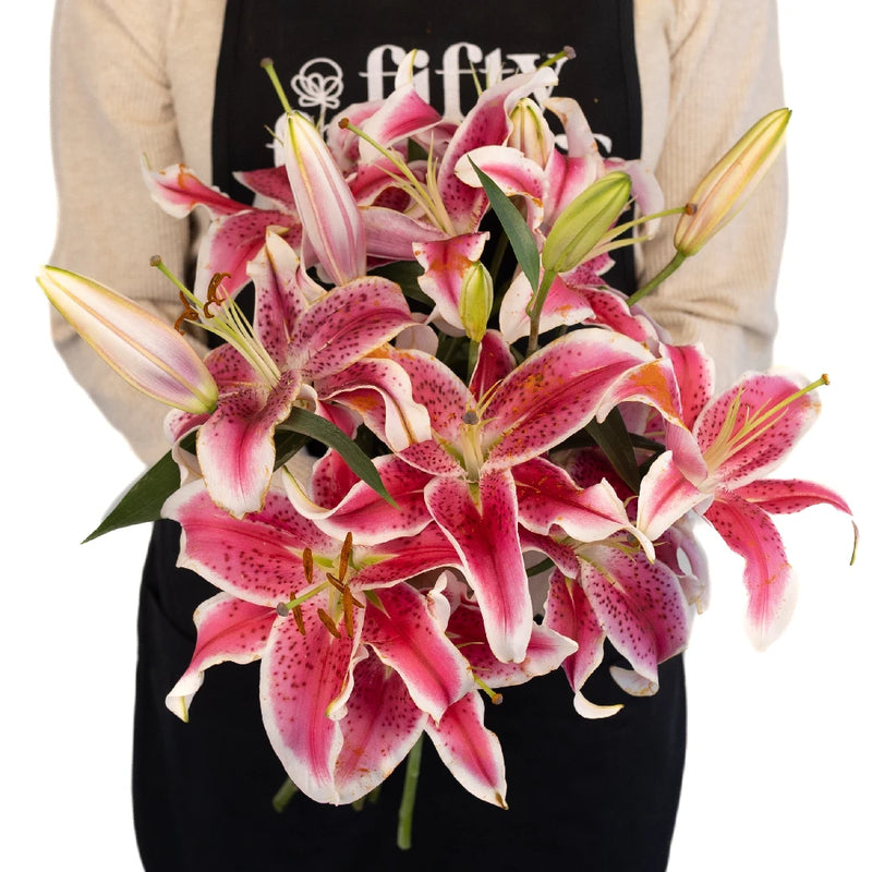 Stargazer Oriental Lilies Hot Pink Flower Apron - Image