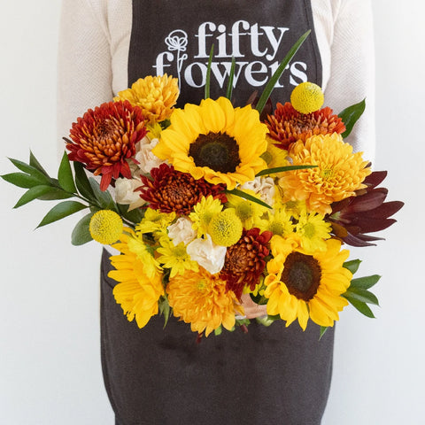 Sunflower And Mum Bouquet Bar Apron - Image