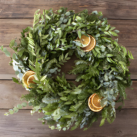 Sunny in Florida greenery mix wreath flatlay