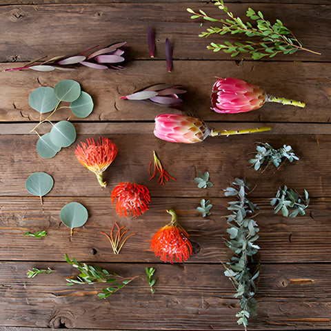 Sunset Lagoon Wedding Flower FlatLay