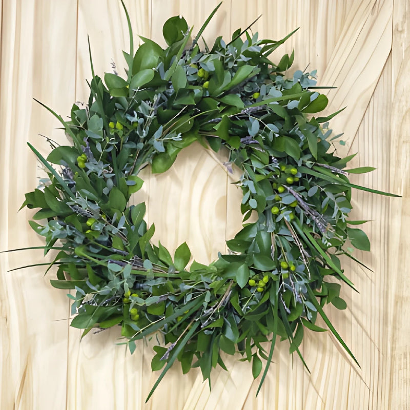 Tea Party Greenery wreath close up