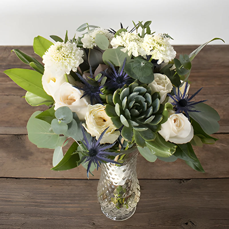 blue succulent bouquet Buy Wholesale Timeless Love White Wedding Flower Bouquet and Bouton