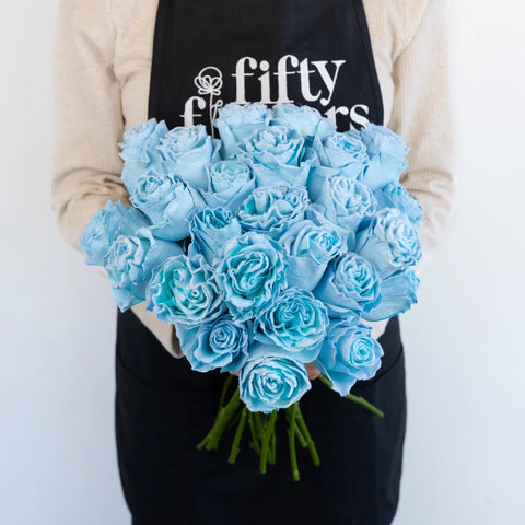 Tinted Light Blue Fuzzy Roses Apron - Image