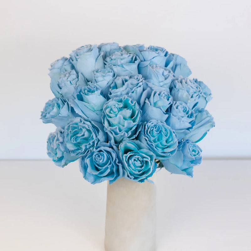 Tinted Light Blue Fuzzy Roses Vase - Image