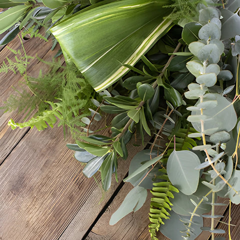 Tommy greenery bouquet flatlay