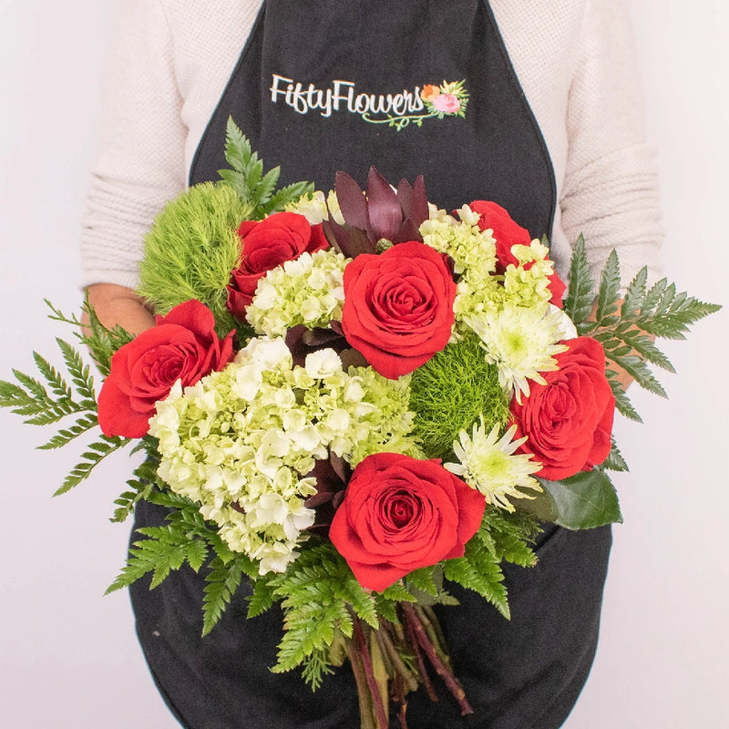 Fire Red Holiday Rose Bouquet