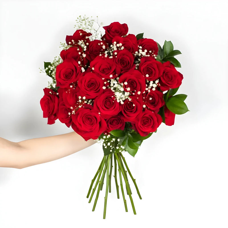 Two Dozen Long Stem Rose Bouquet Close Up - Image