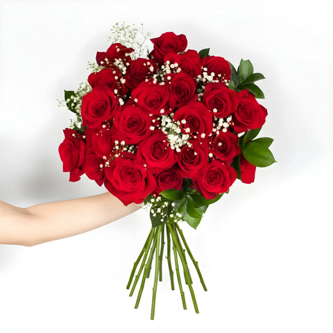 Two Dozen Long Stem Rose Bouquet Close Up - Image