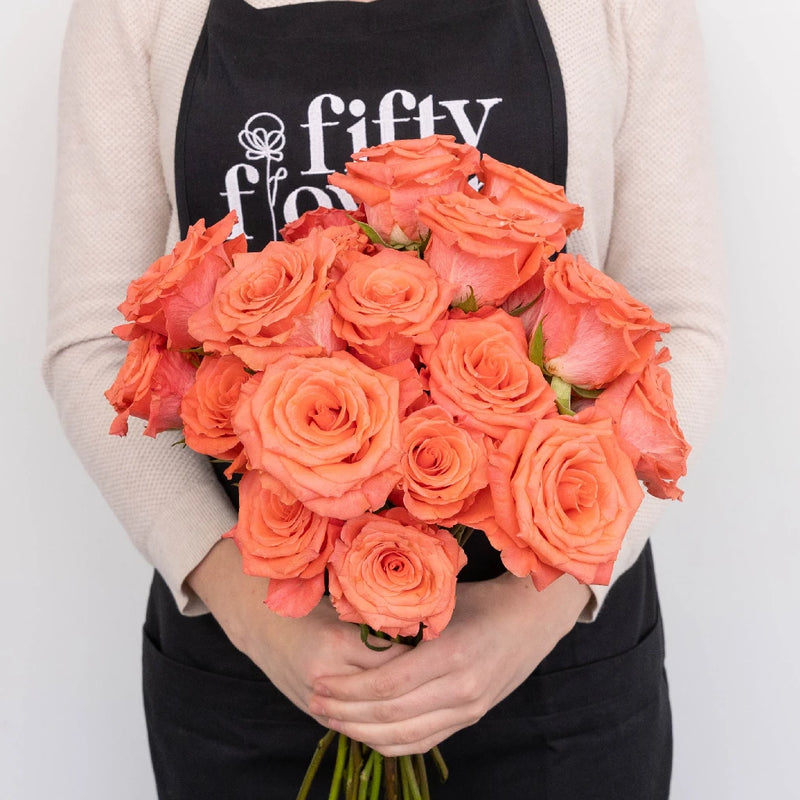 Valentine's Salmon Pink Rose Special Apron - Image