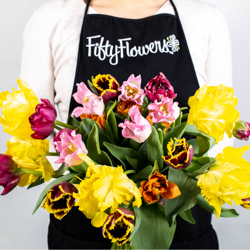 Vibrant Assorted Colors Tulip Bouquet Apron - Image