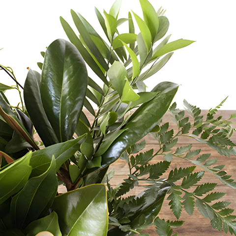 Whimsy greenery mix up close