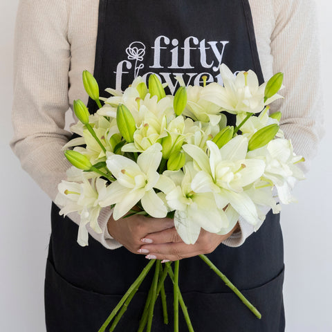 White Butterfly Lily Flower Apron - Image