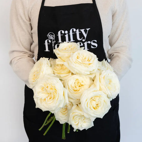 White Candlelight Rose Bouquet Apron - Image