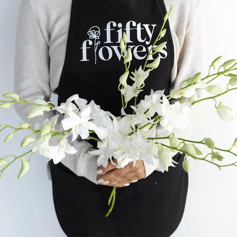 White Dendrobium Orchids Flower Apron - Image