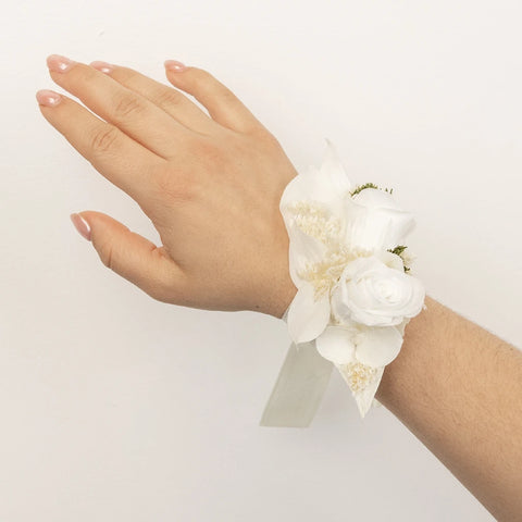 White Dried Boutonniere And Corsage Pack Close Up - Image