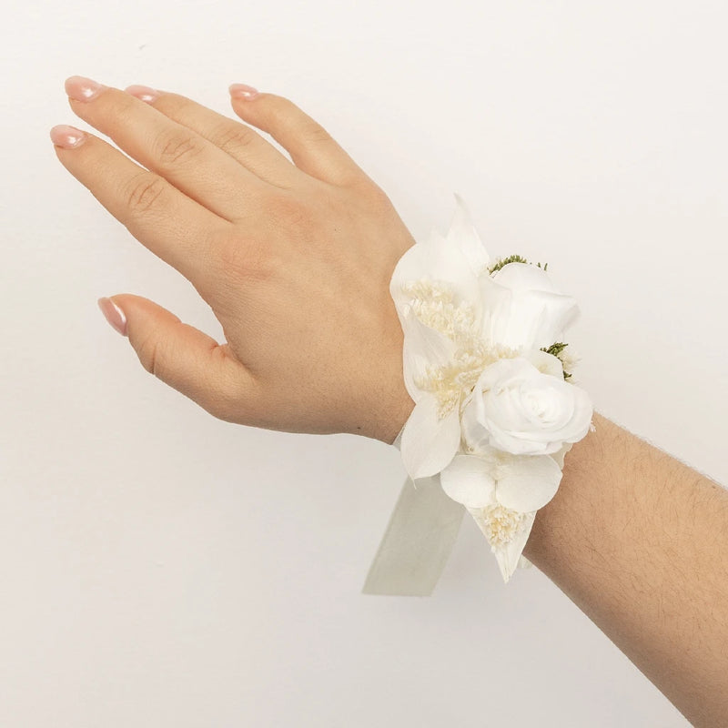White Dried Boutonniere And Corsage Pack Close Up - Image