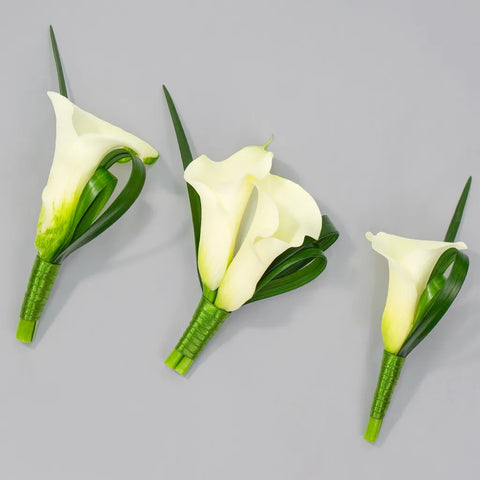 White Mini Calla Lily Boutonniere And Corsage Pack Close Up - Image