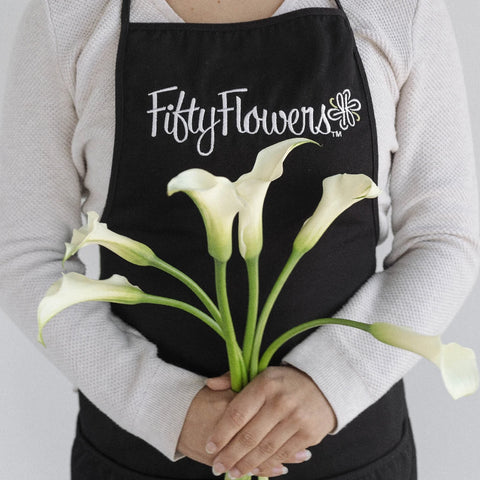 White Mini Calla Lily Flower Medium Apron - Image