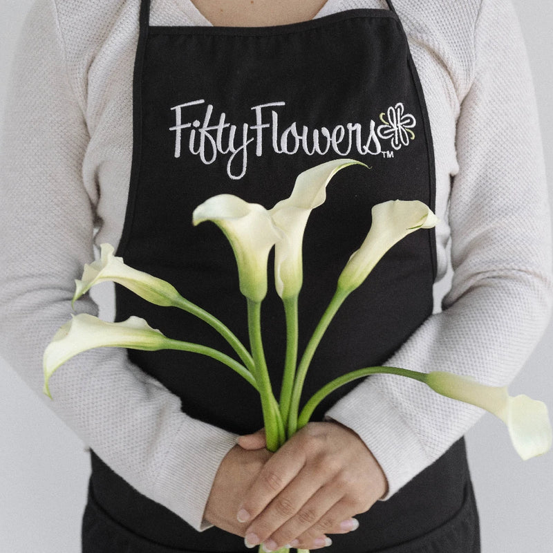 White Mini Calla Lily Flower Medium Apron - Image